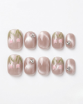 Mauve taupe, cat-eye, press-on nails, short round, soft gel, reusable, 3D