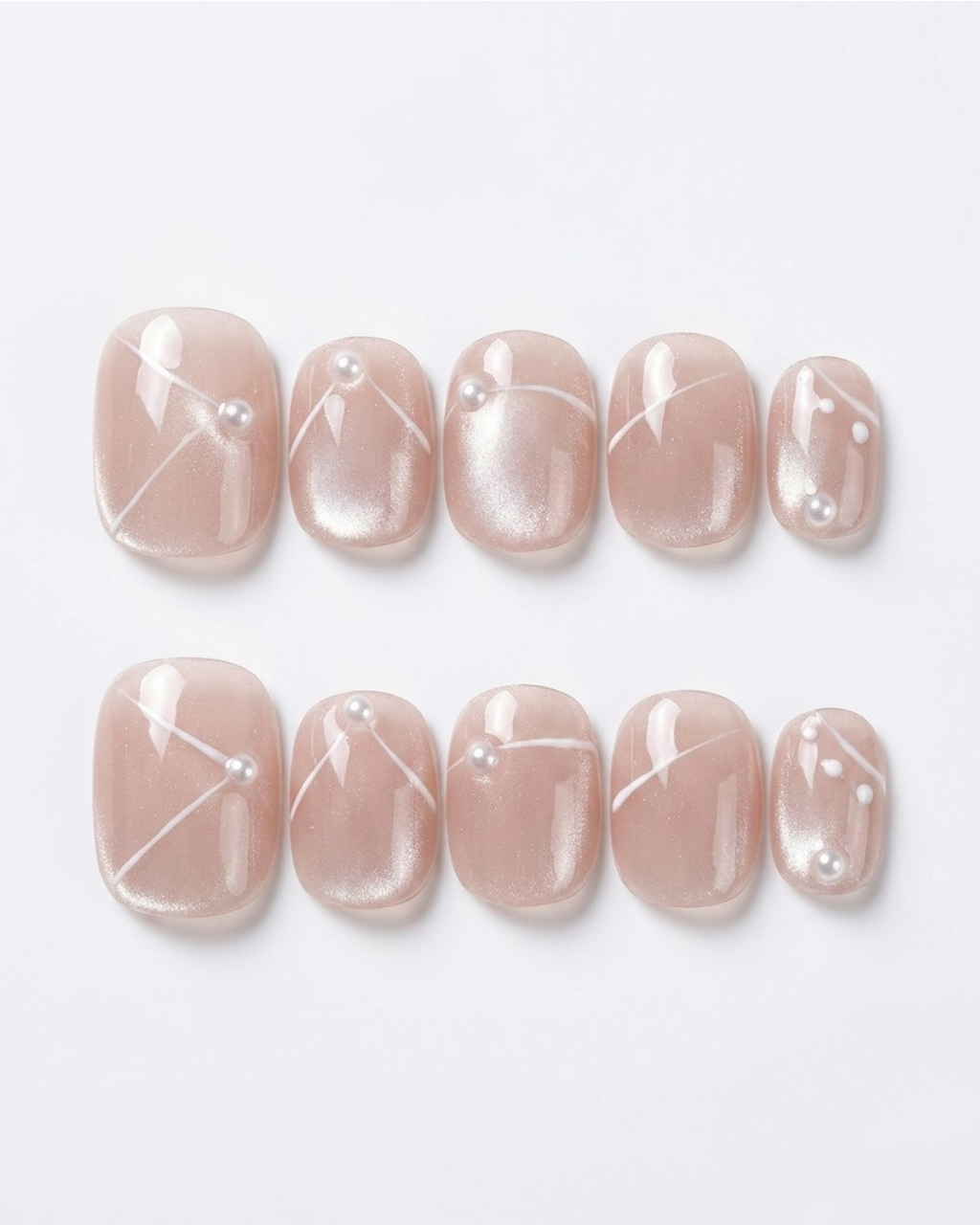 Rosy nude, cat-eye, press-on nails, short round, soft gel, reusable, 3D