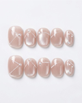 Rosy nude, cat-eye, press-on nails, short round, soft gel, reusable, 3D
