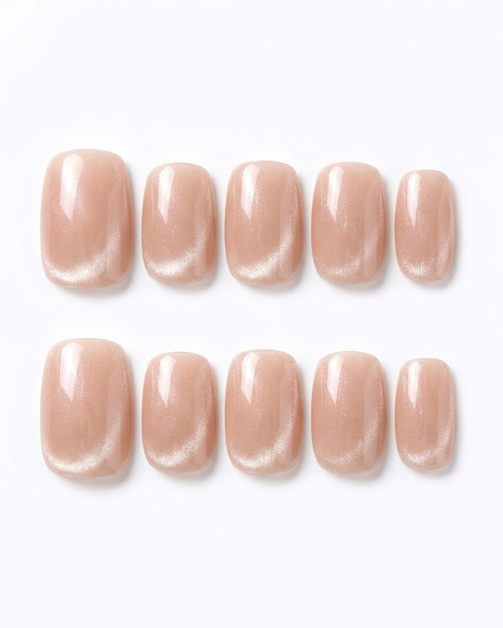 Nude apricot, cat-eye, press-on nails, short squoval, soft gel, reusable