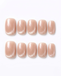 Nude apricot, cat-eye, press-on nails, short squoval, soft gel, reusable