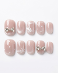 Mauve pink, cat-eye, press-on nails, short squoval, soft gel, reusable, 3D