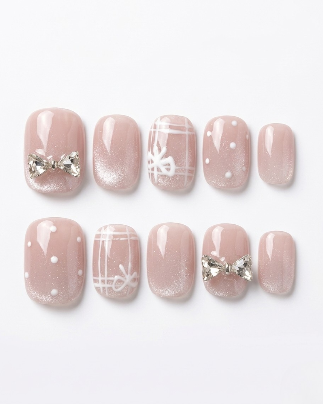 Mauve pink, cat-eye, press-on nails, short squoval, soft gel, reusable, 3D