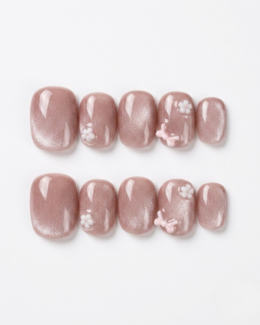 Dusty rose mauve, cat-eye, press-on nails, short squoval, soft gel, reusable, 3D