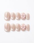 Champagne nude, cat-eye, press-on nails, short squoval, soft gel, reusable, 3D