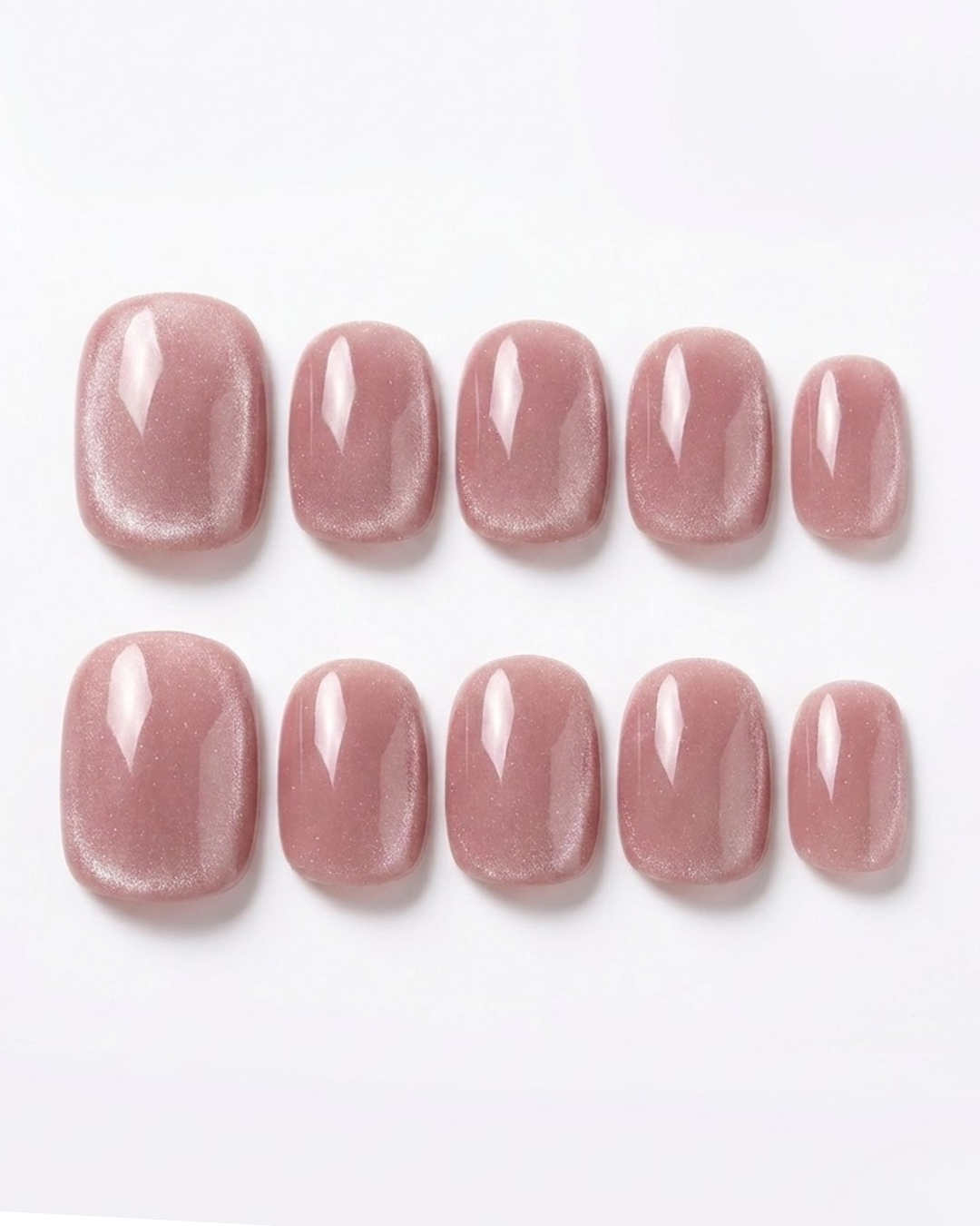 Dusty rose, cat-eye, press-on nails, short squoval, soft gel, reusable