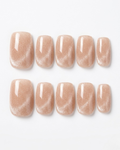 Sandy nude, cat-eye, press-on nails, short squoval, soft gel, reusable