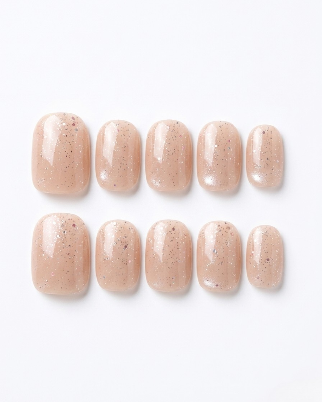 Peach nude, french, cat-eye, press-on nails, short squoval, soft gel, reusable