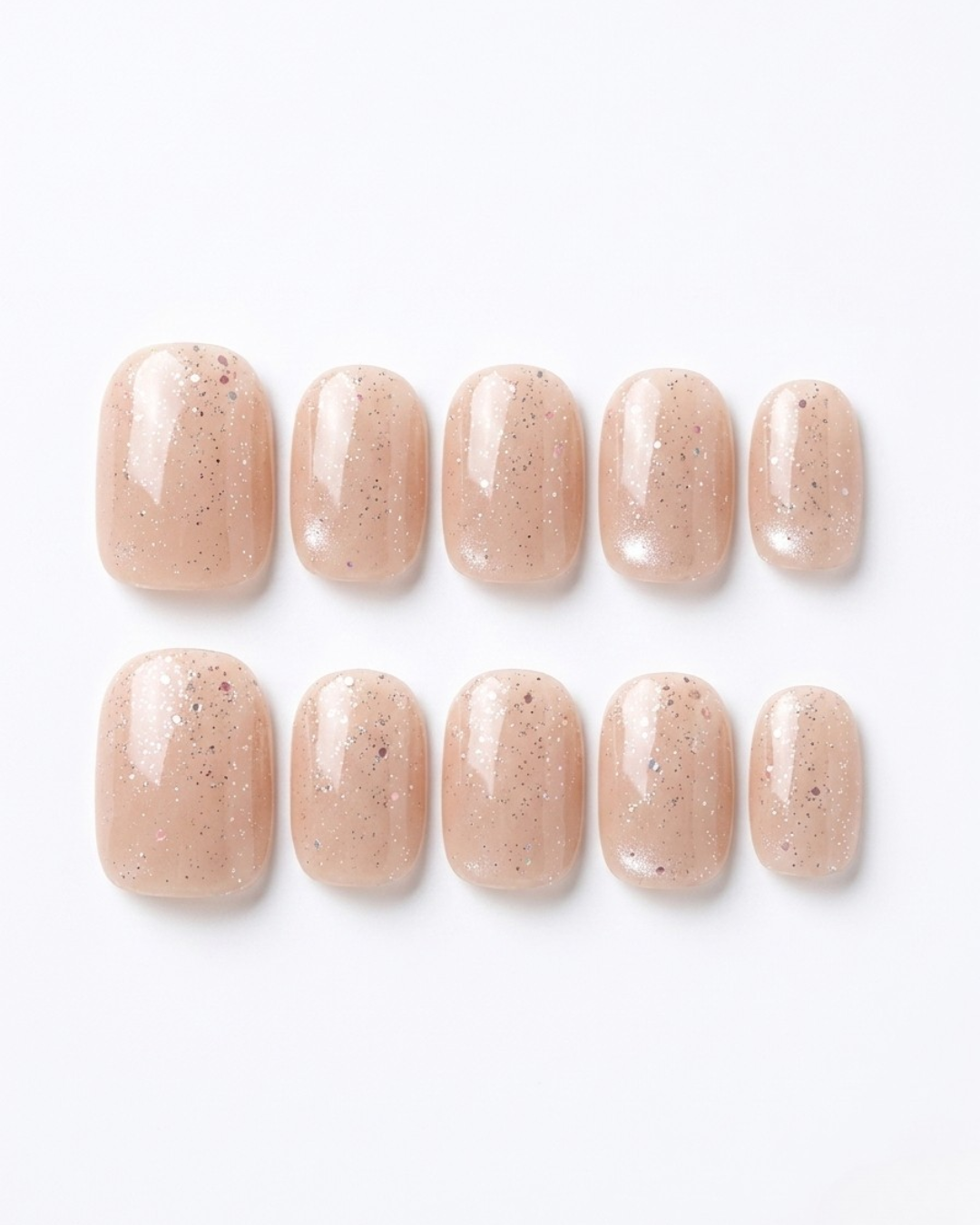 Peach nude, french, cat-eye, press-on nails, short squoval, soft gel, reusable