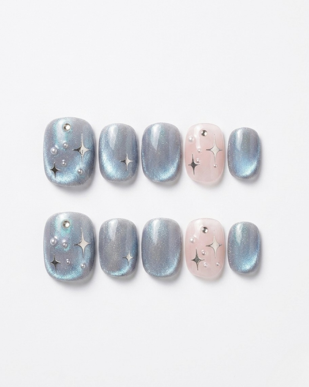 Cat-eye, press-on nails, short squoval, soft gel, reusable, 3D