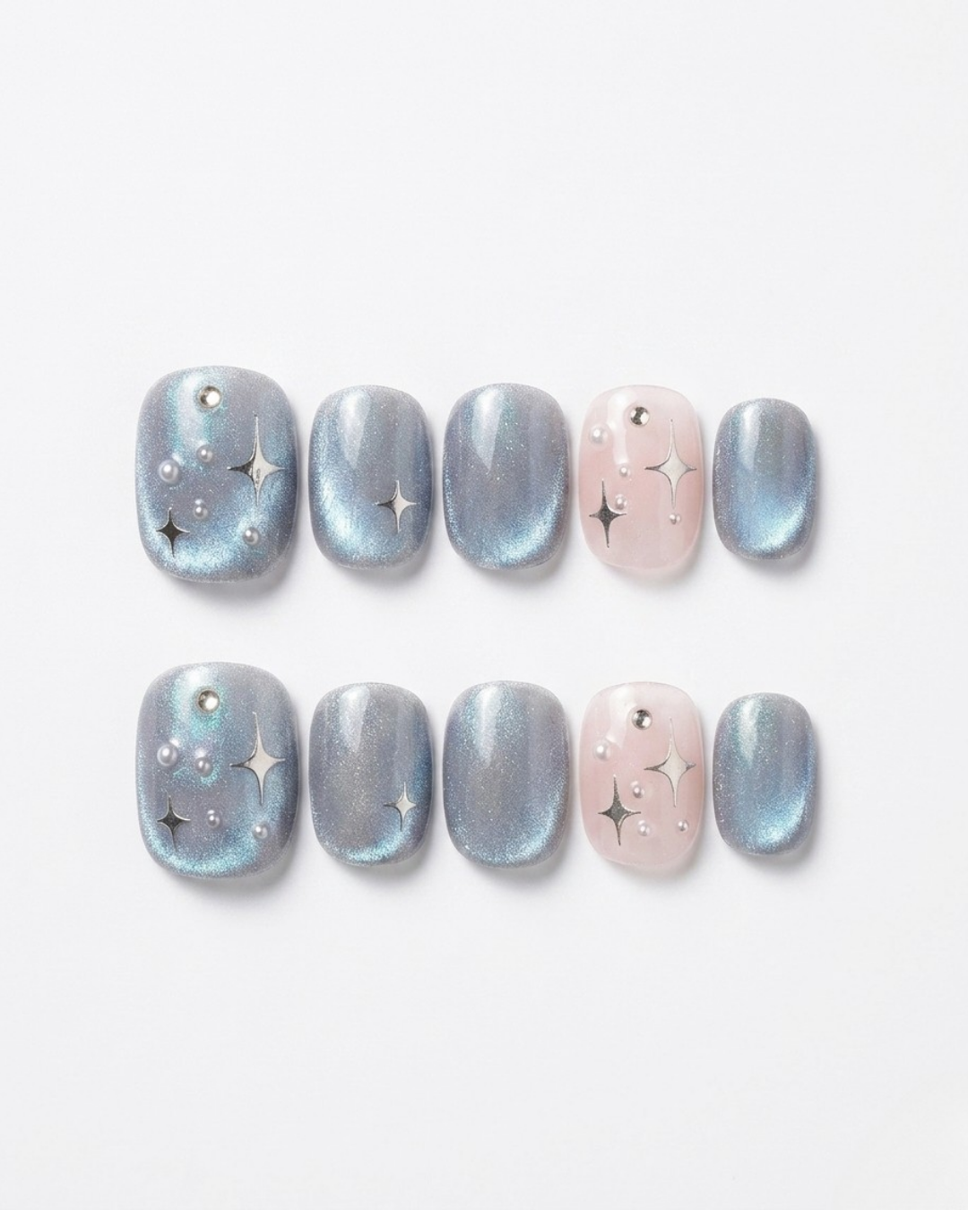 Cat-eye, press-on nails, short squoval, soft gel, reusable, 3D