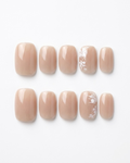 Nude Beige, cat-eye, press-on nails, short squoval, soft gel, reusable