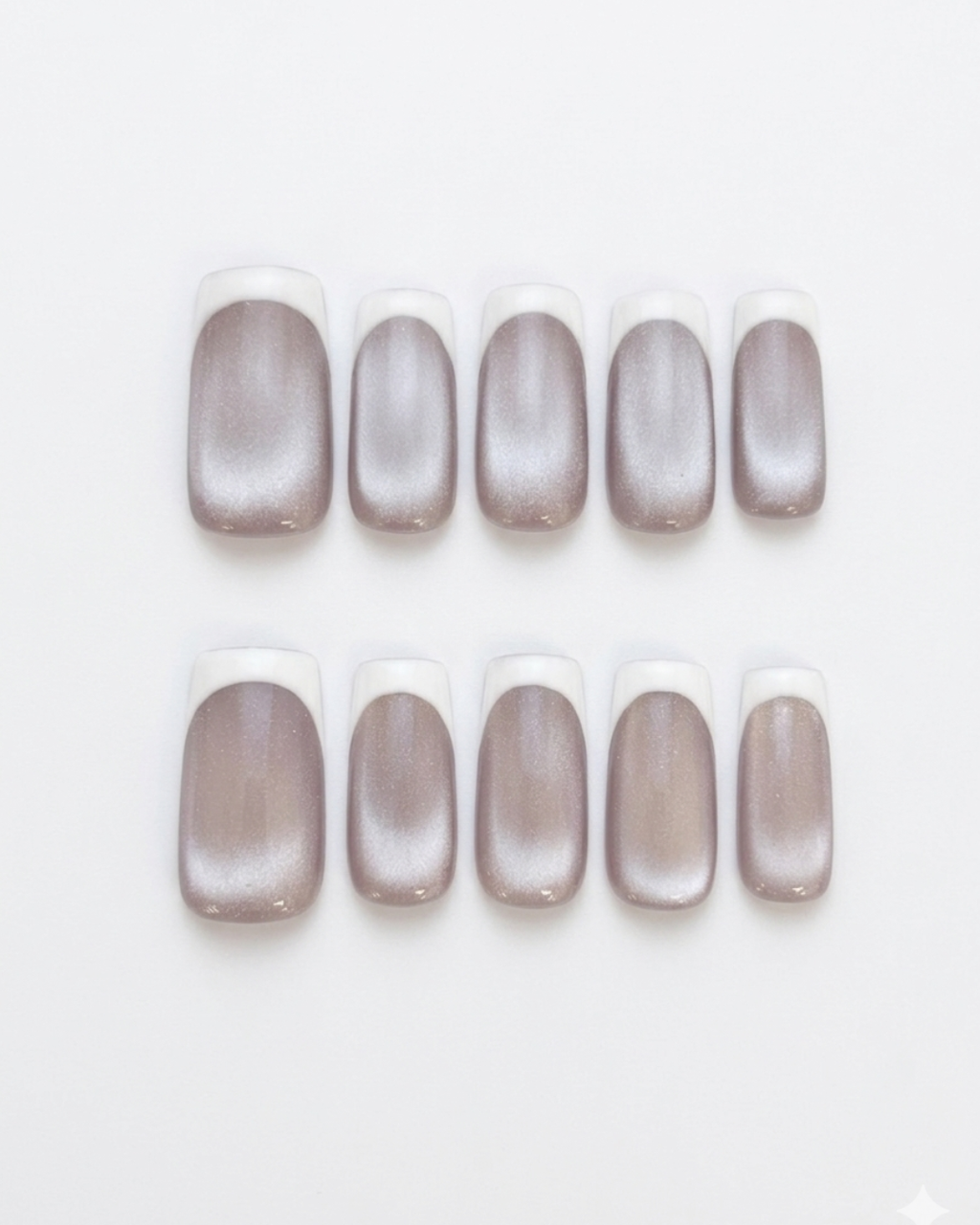 Light purple, french, cat-eye,  press-on nails, medium square, soft gel, reusable