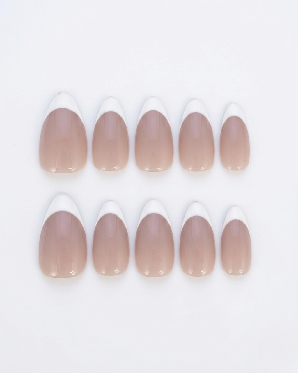 French, press-on nails, short almond, soft gel, reusable