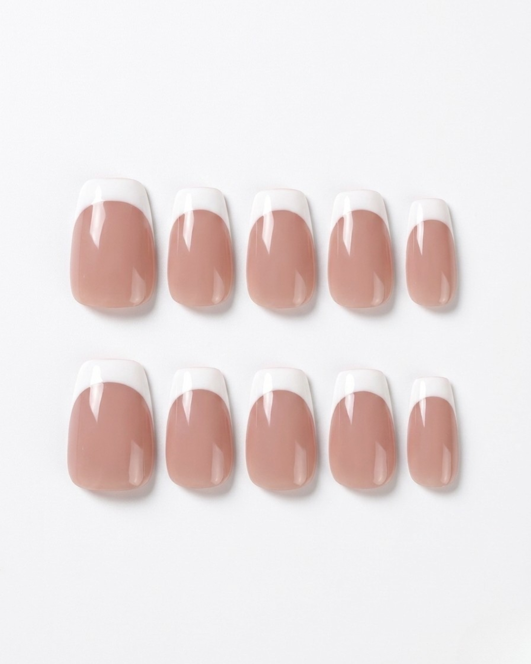 Nude, french, press-on nails, short squoval, soft gel, reusable