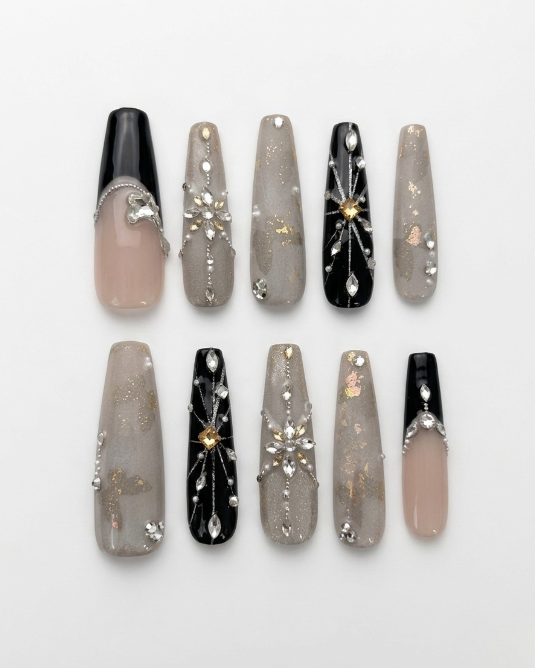 Press-on nails, extra long coffin, soft gel, reusable, 3D