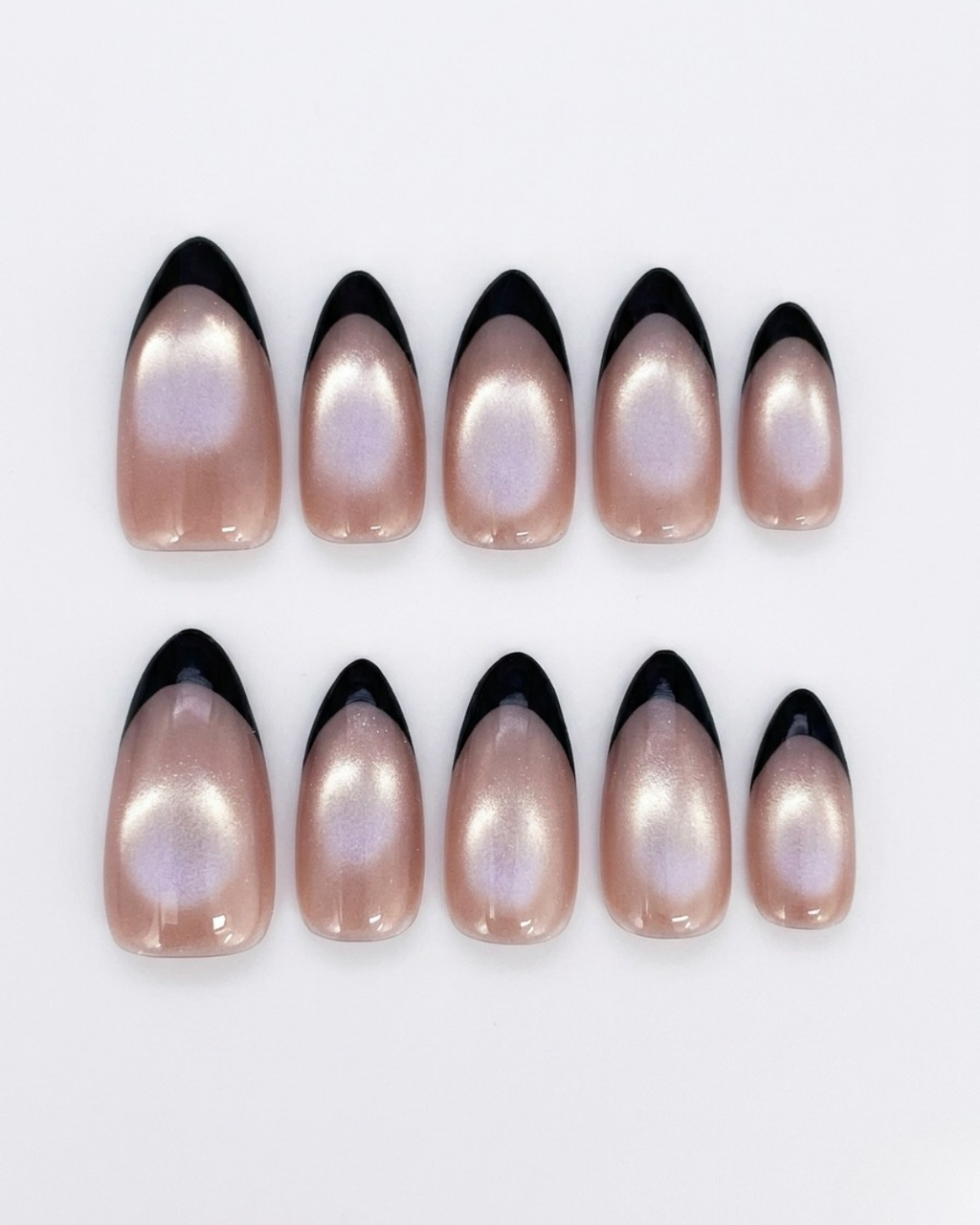 French, cat-eye, press-on nails, medium almond, soft gel, reusable