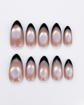 French, cat-eye, press-on nails, medium almond, soft gel, reusable