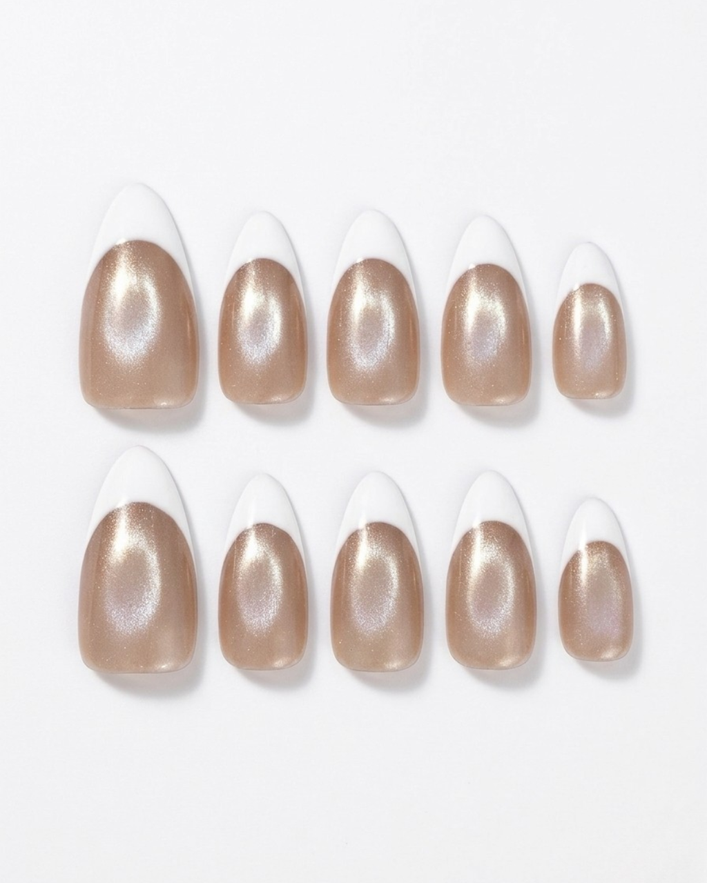 French, cat-eye, press-on nails, medium almond, soft gel, reusable