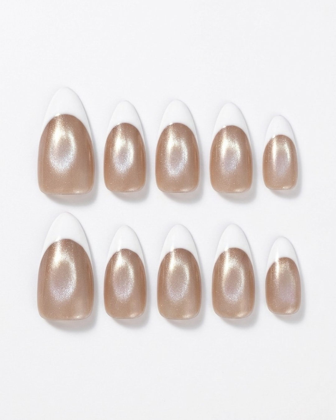 French, cat-eye, press-on nails, medium almond, soft gel, reusable