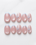 French, cat-eye, press-on nails, short oval, soft gel, reusable, 3D