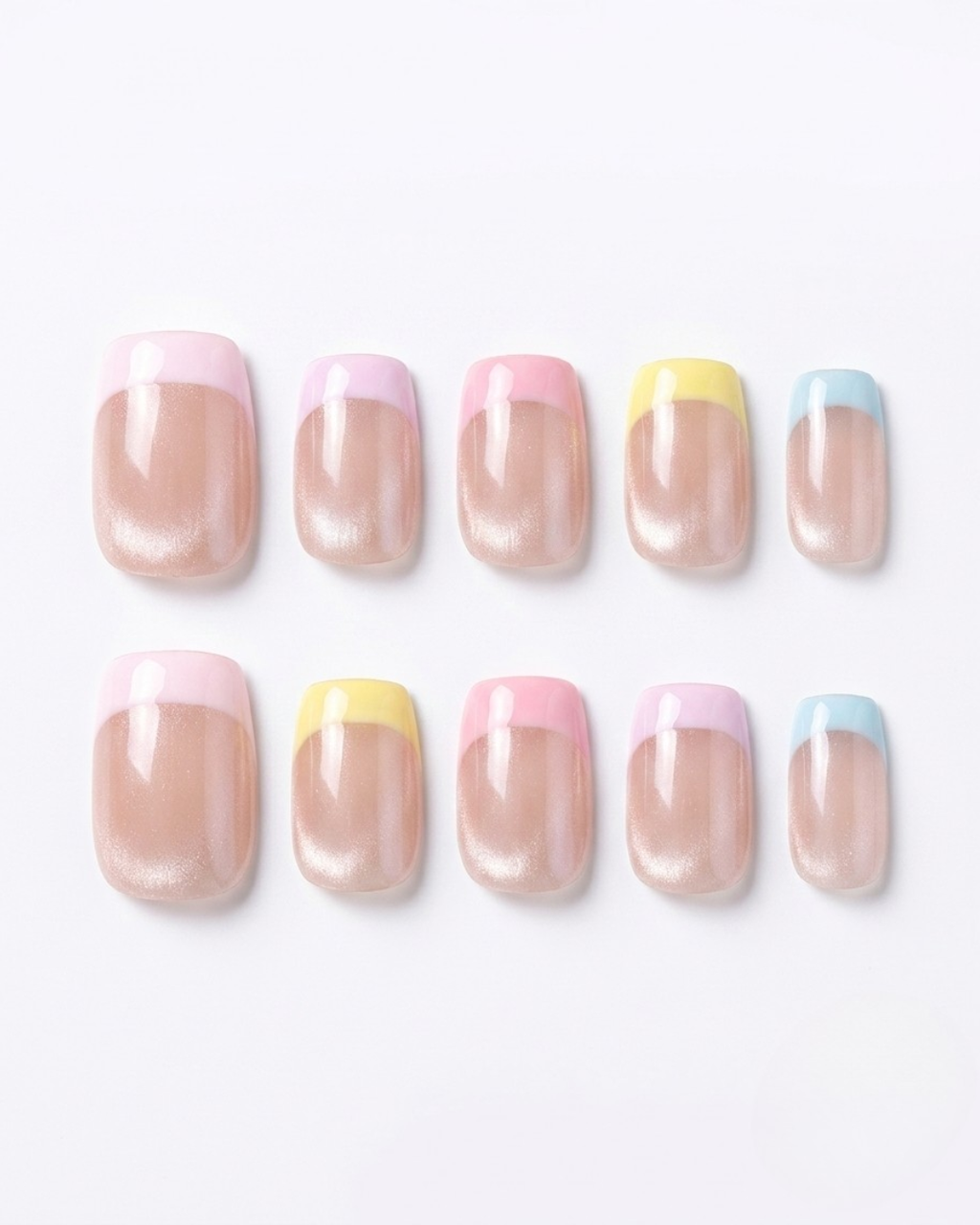 French, cat-eye, press-on nails, short squoval, soft gel, reusable, 3D