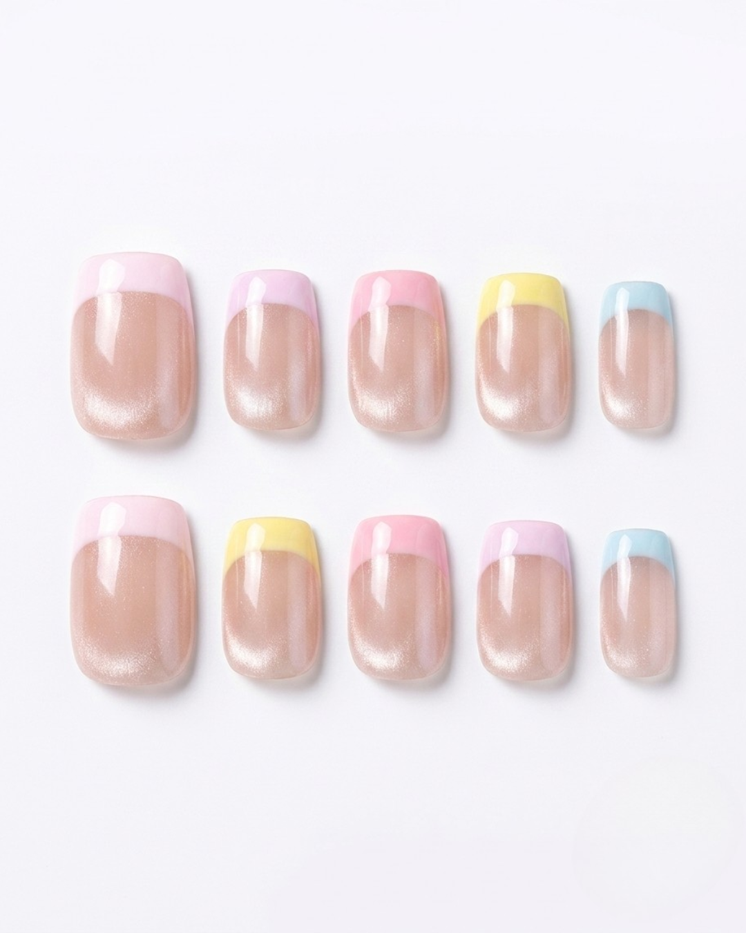French, cat-eye, press-on nails, short squoval, soft gel, reusable, 3D