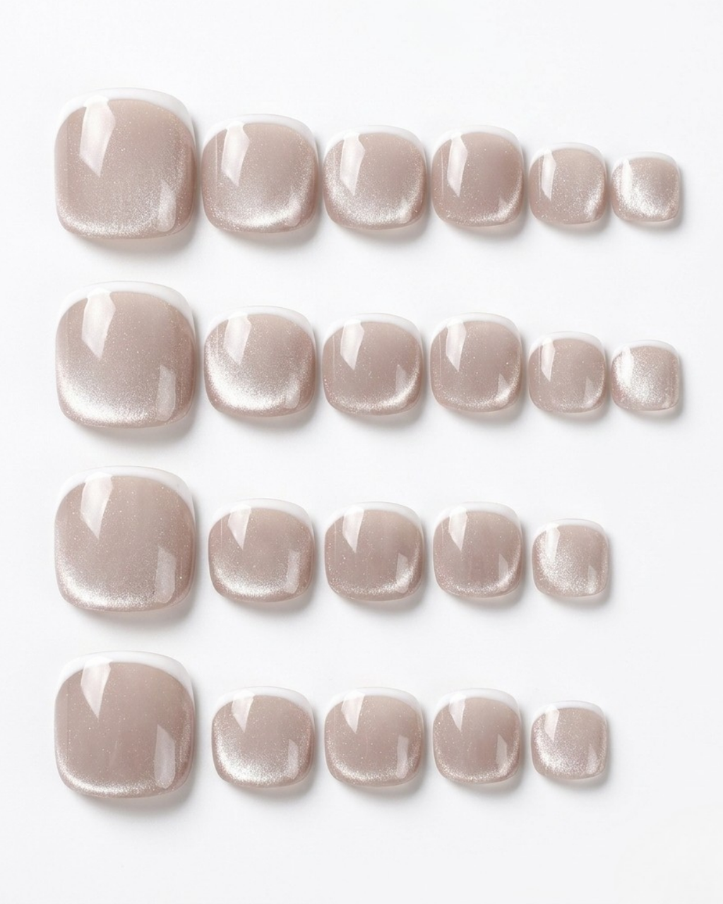 Nude-taupe, french, cat-eye, press-on toenails, short squoval, soft gel, reusable