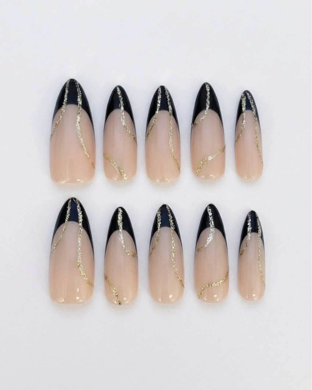 French, press-on nails, long almond, soft gel, reusable