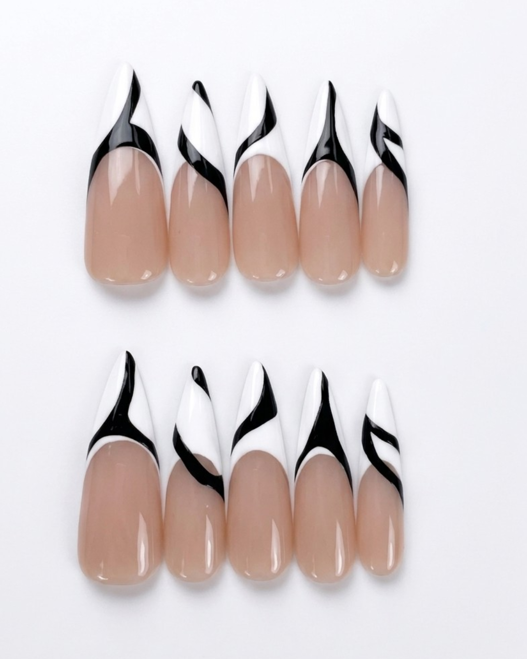 French, press-on nails, long stiletto, soft gel, reusable, 3D