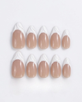 French, press-on nails, medium almond, soft gel, reusable, 3D