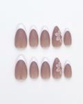 French, press-on nails, medium almond, soft gel, reusable, 3D