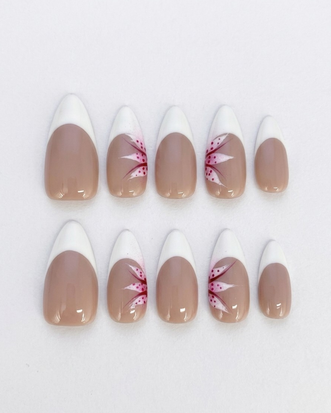 French, press-on nails, medium almond, soft gel, reusable, 3D