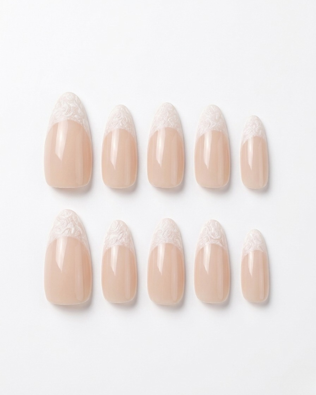 French, press-on nails, medium almond, soft gel, reusable, 3D
