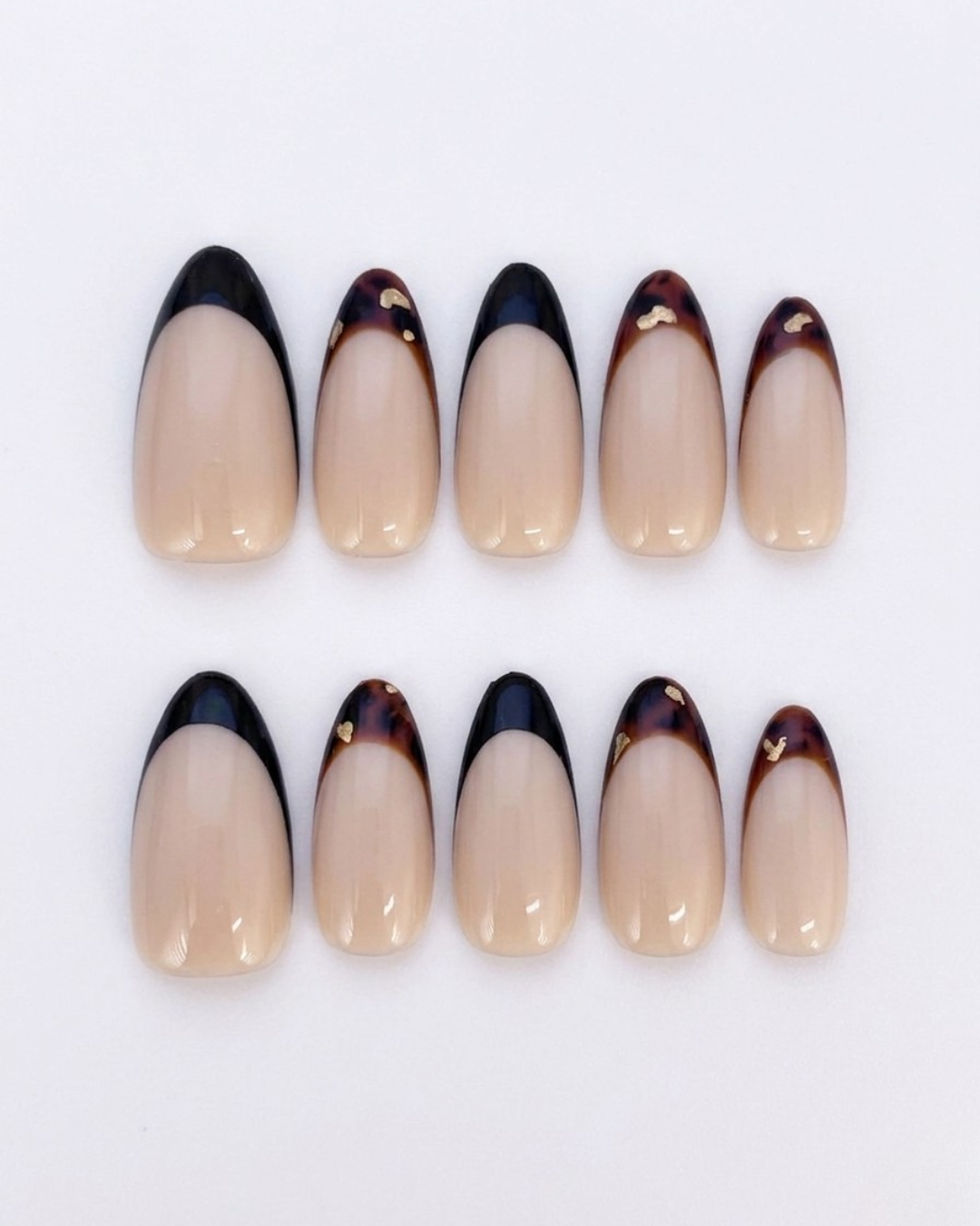 French, press-on nails, medium almond, soft gel, reusable