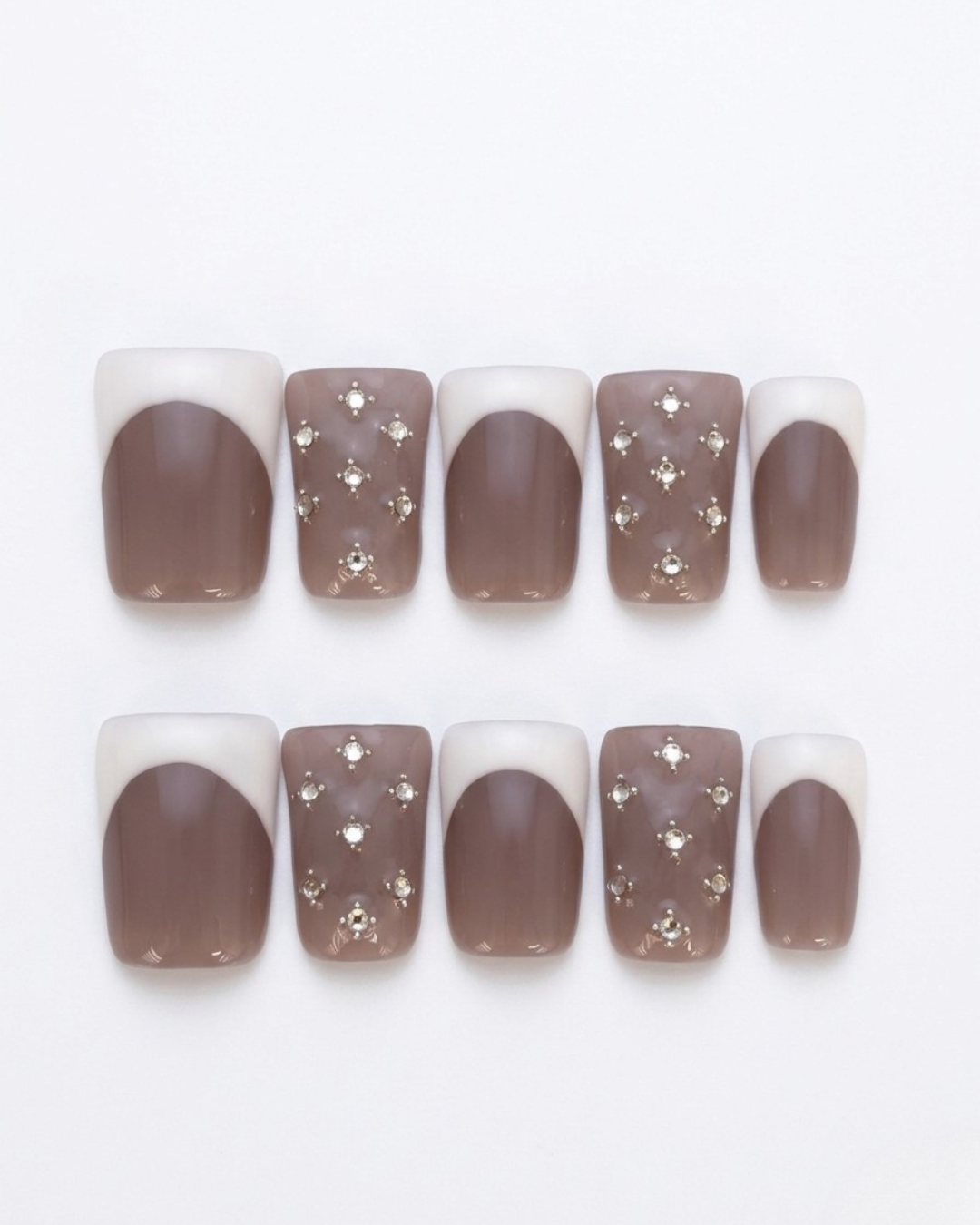Mauve, french, press-on nails, medium flare, soft gel, reusable