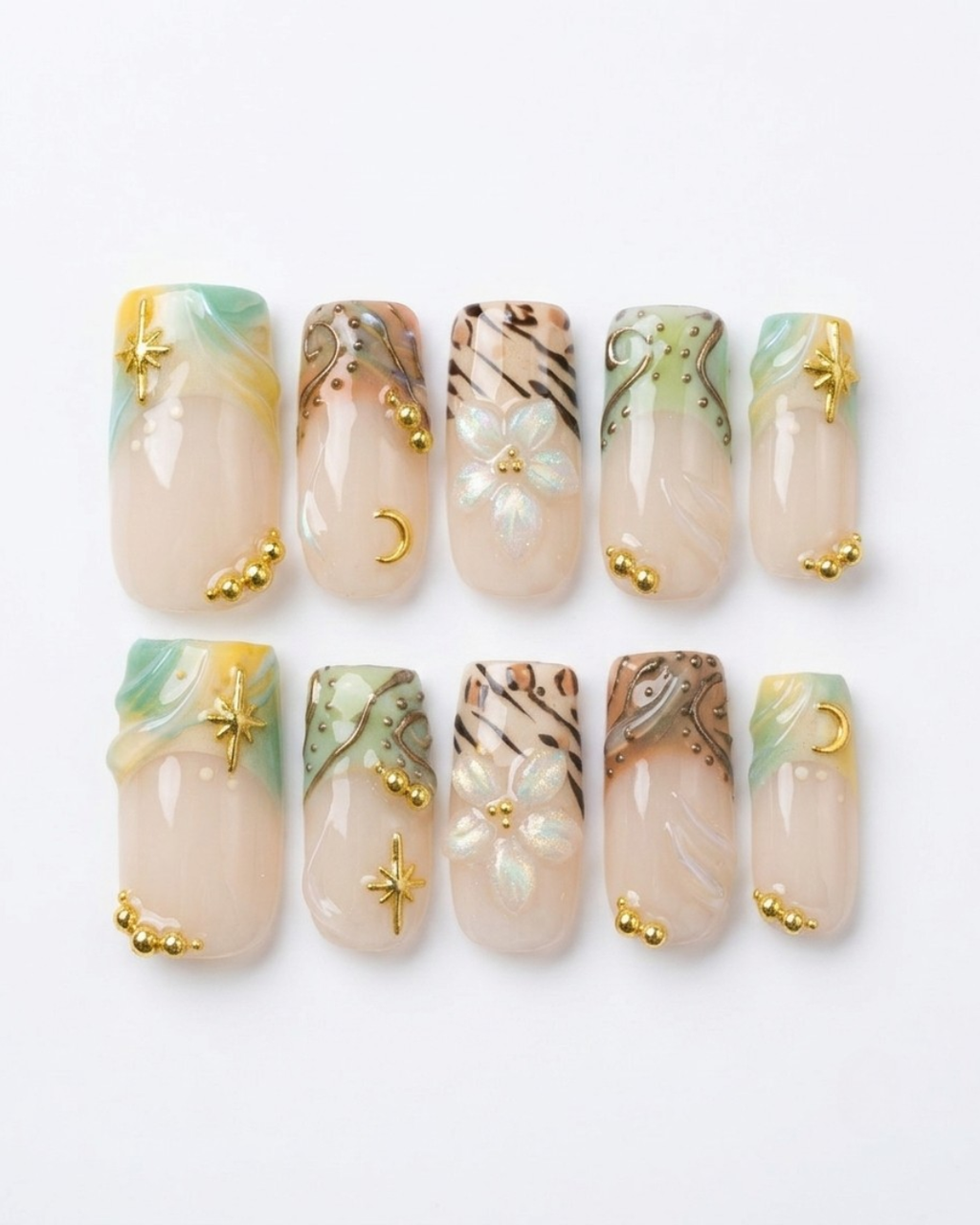 French, press-on nails, medium square, soft gel, reusable, 3D