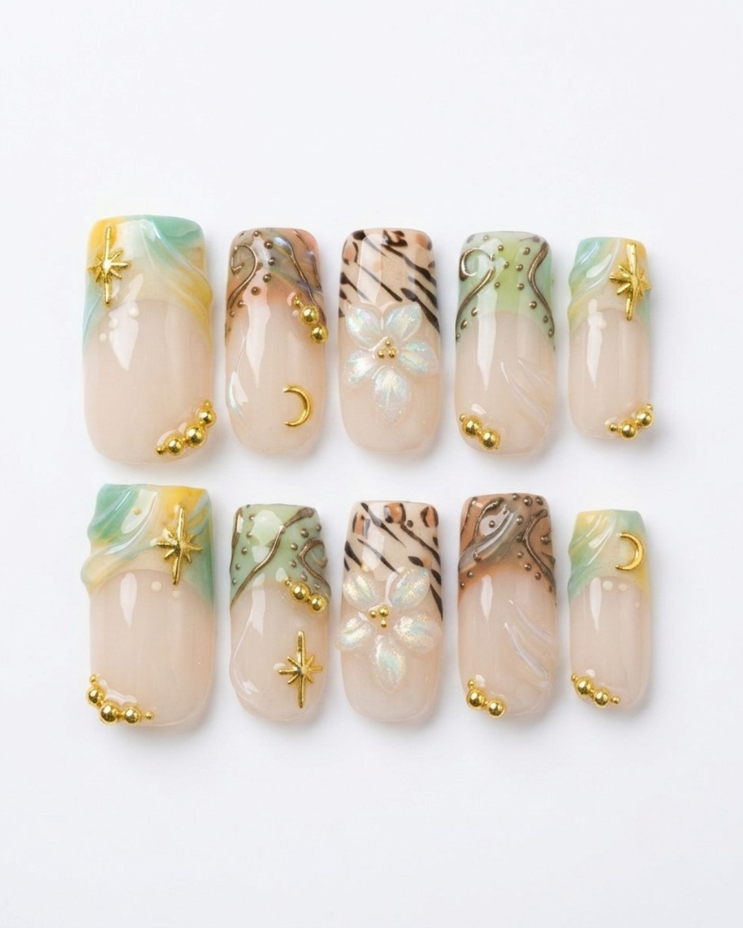 French, press-on nails, medium square, soft gel, reusable, 3D