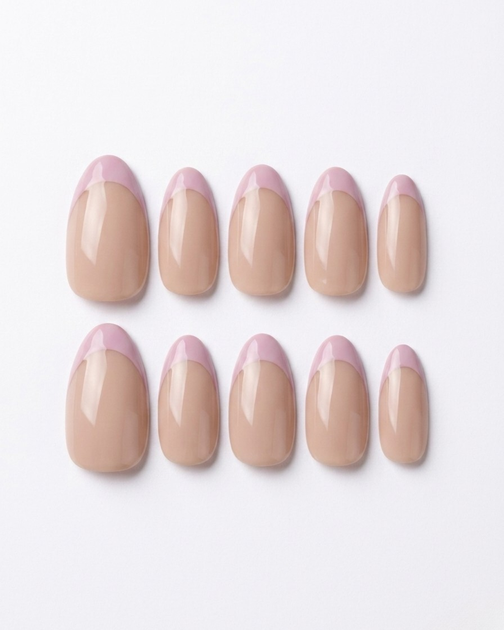 French, press-on nails, short almond, soft gel, reusable,
