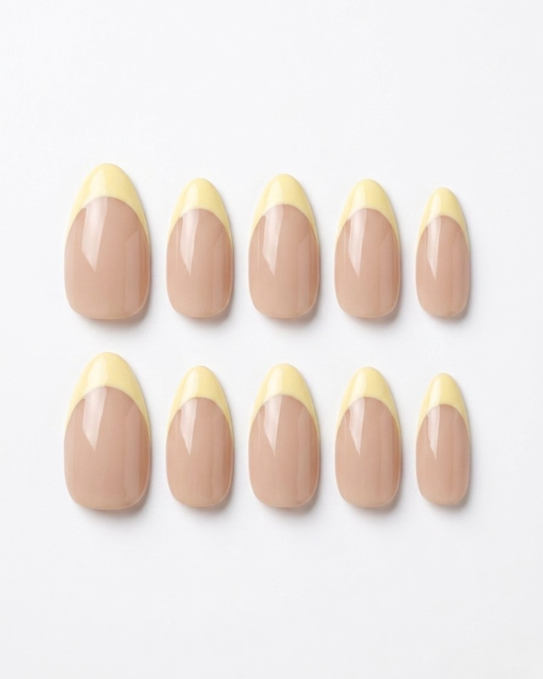 French, press-on nails, short almond, soft gel, reusable