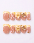 French, press-on nails, short square, soft gel, reusable, 3D