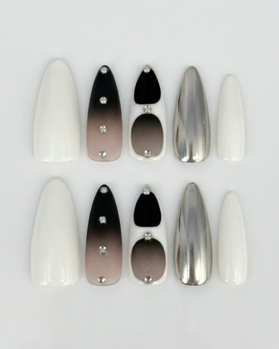Press-on nails, long almond, soft gel, reusable, 3D