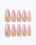 Peach pink, press-on nails, long almond, soft gel, reusable