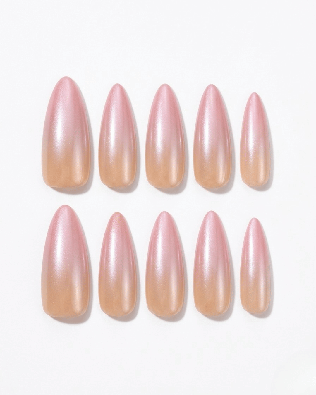 Peach pink, press-on nails, long almond, soft gel, reusable