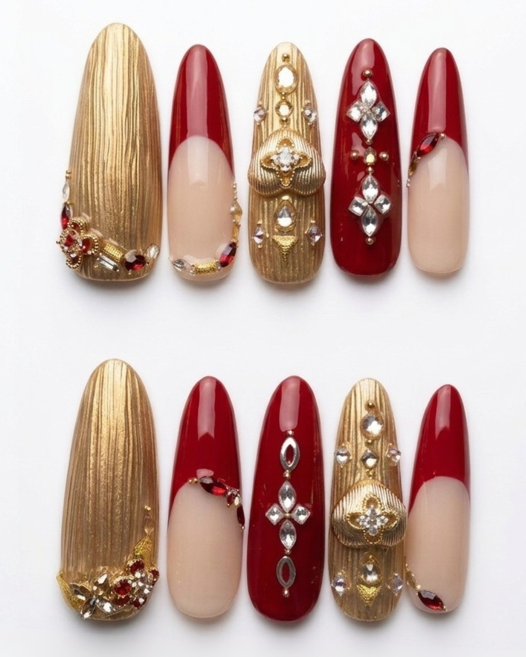 Press-on nails, long almond, soft gel, reusable, 3D