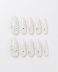 Milky white, press-on nails, long almond, soft gel, reusable, 3D