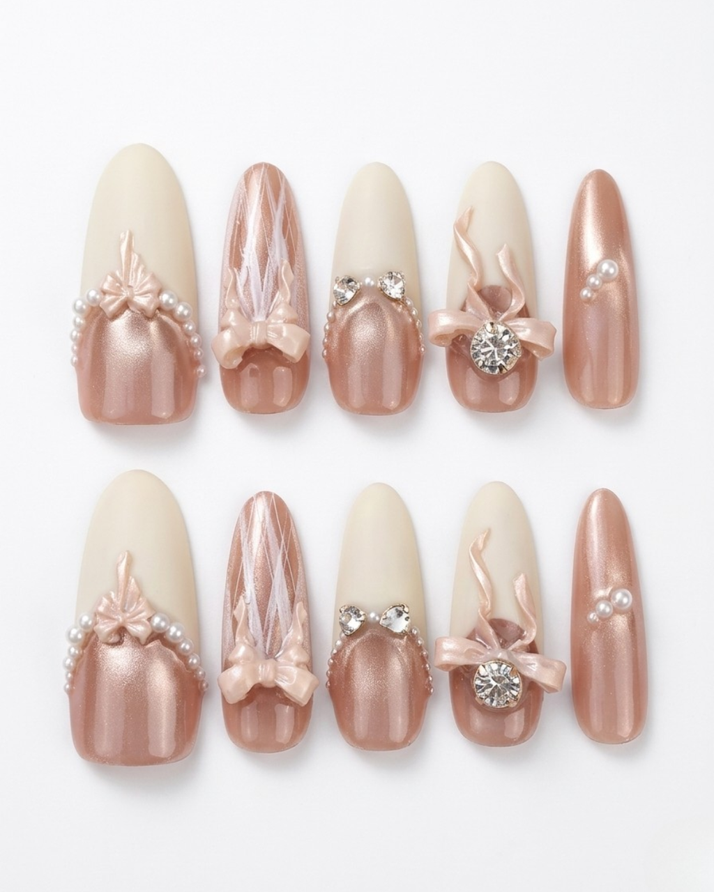 Press-on nails, long oval, soft gel, reusable, 3D