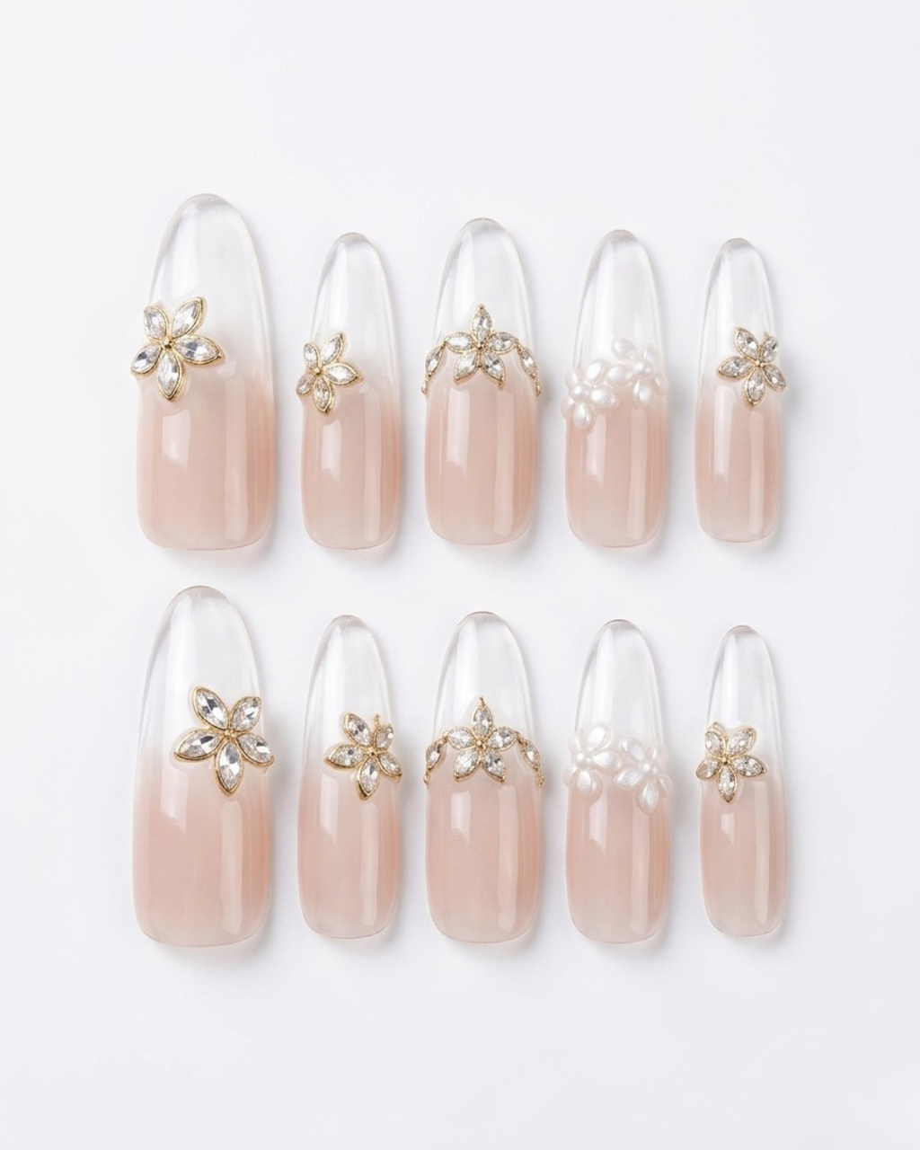 Press-on nails, long oval, soft gel, reusable, 3D