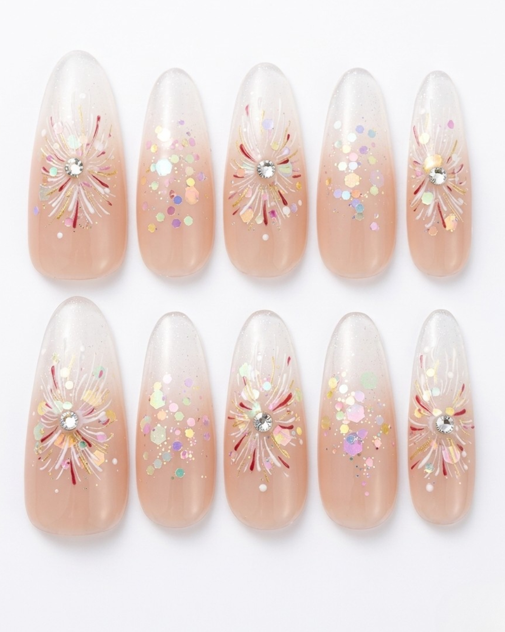 Press-on nails, long oval, soft gel, reusable, 3D