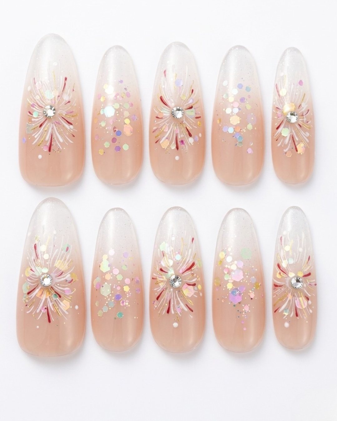 Press-on nails, long oval, soft gel, reusable, 3D